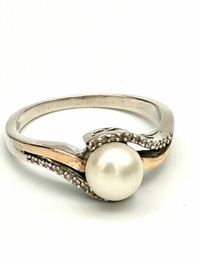 Sterling Silver, White Pearl Ring, 14K Gold & Diamond Accents- Alwand Vahan